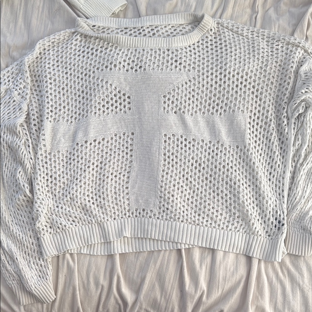 White Knit Mesh Sweater